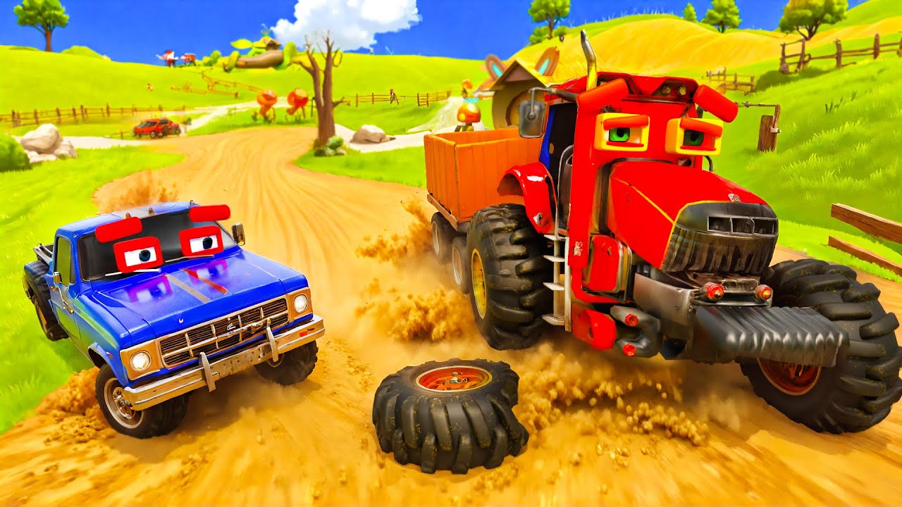Tractor Blaze Loses Wheel! Pickup Truck Trent Helps Fix and Save the Day 🚜🔧 | FARM VEHICLES