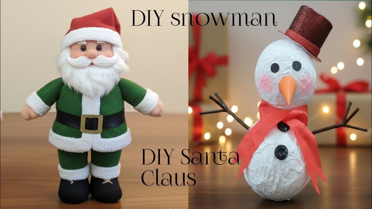 DIY Christmas decoration with Santa Claus and snowman 