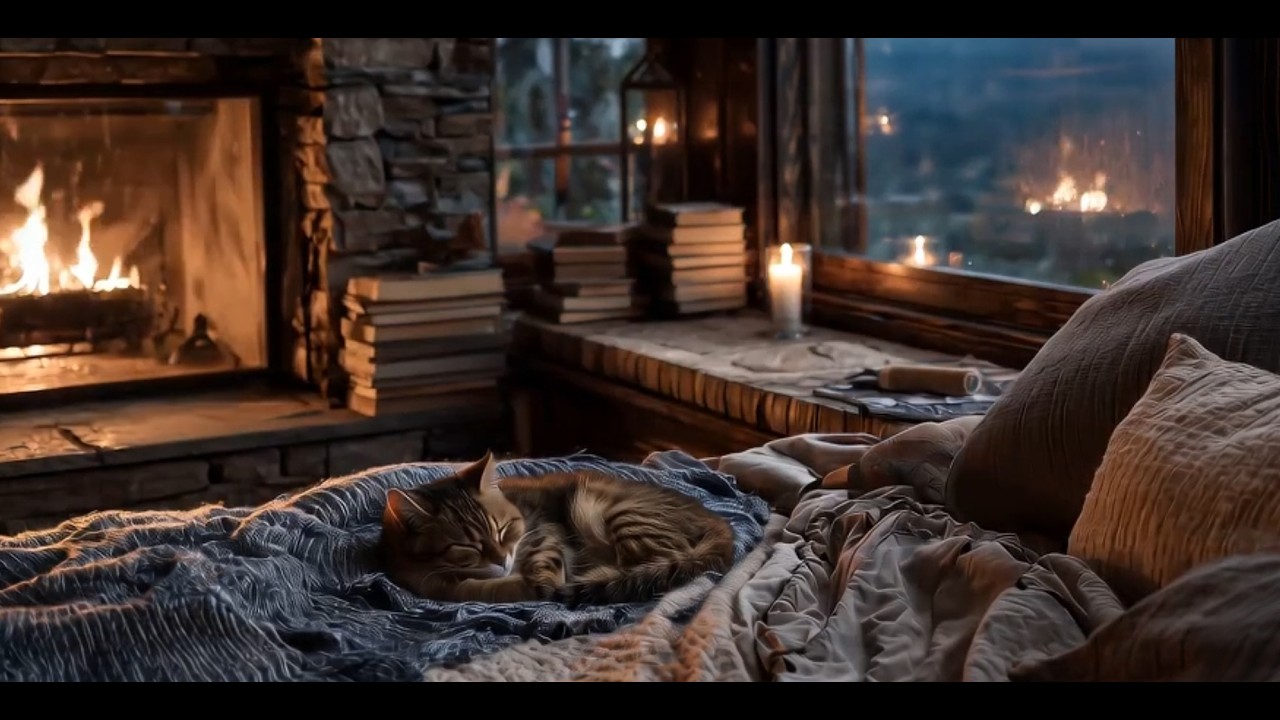 Safe from the Storm with Your Purring Cat 🐱Heavy Rain, Fireplace & Hidden Secrets | Sleep & Relax