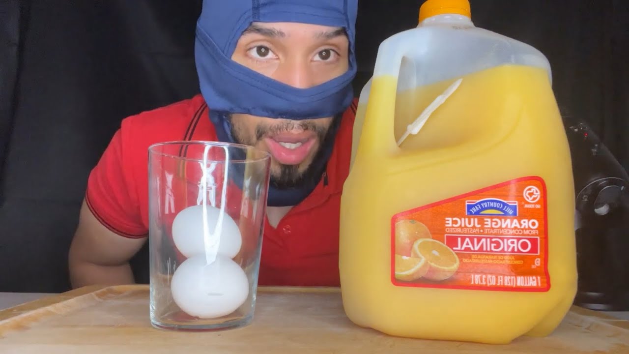 #ASMR MIXING 2 EGGS WITH ORANGE JUICE & DRINKING IT #ASMR