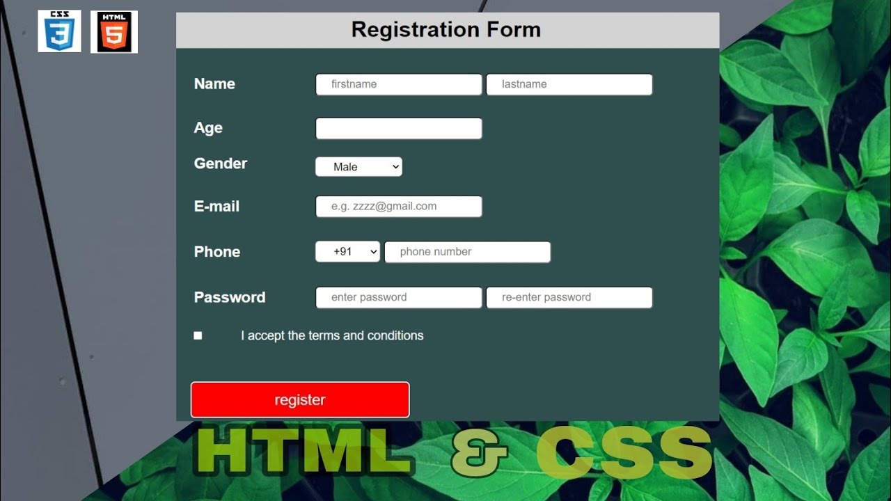 How to create a registration form using HTML and CSS