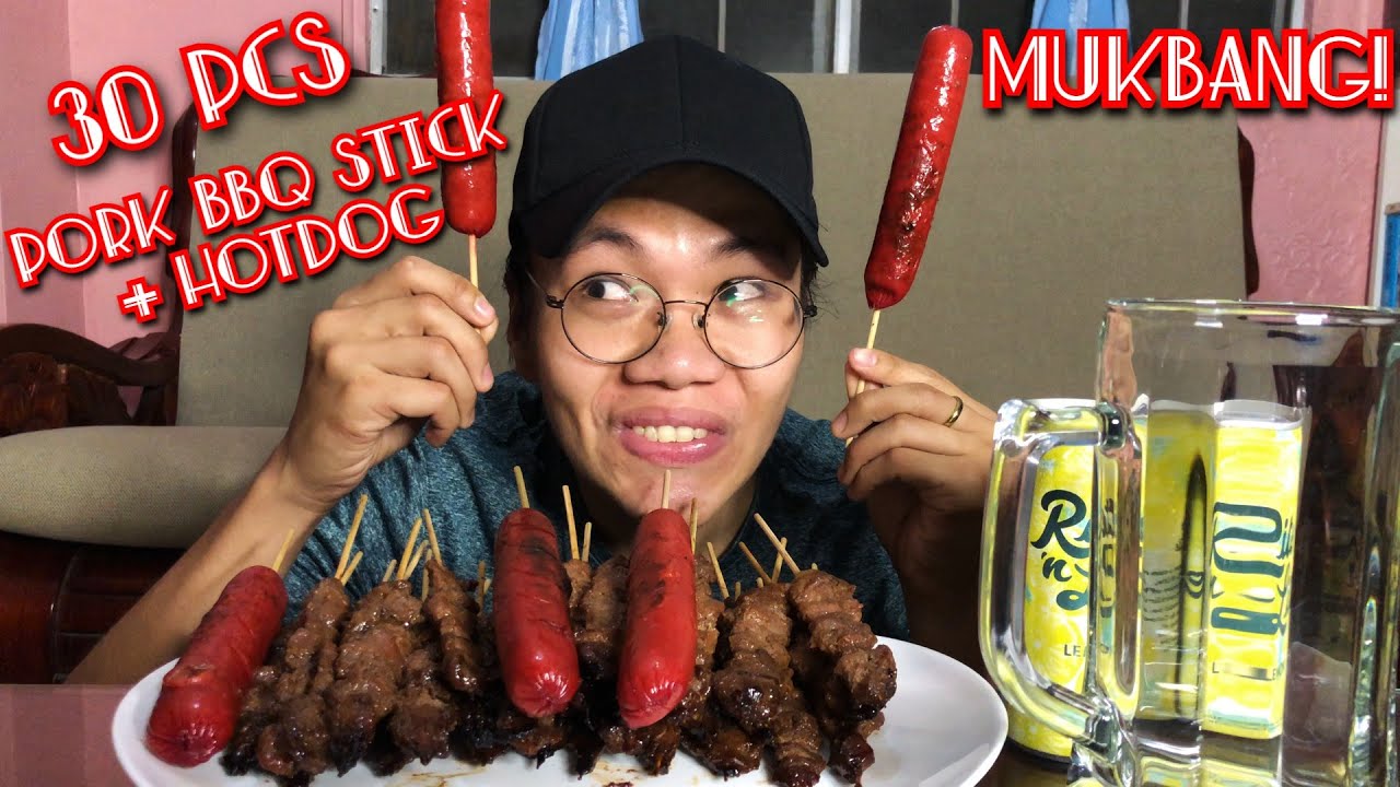 MUKBANG! 30 PCS PORK BBQ STICK + HOTDOG