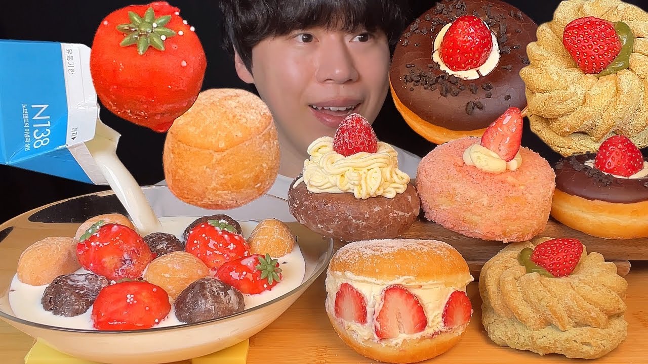 (Подписка) Пончики Krispy Kreme, бисквитные пончики и пончики с молоком, мукбанг, ASMR