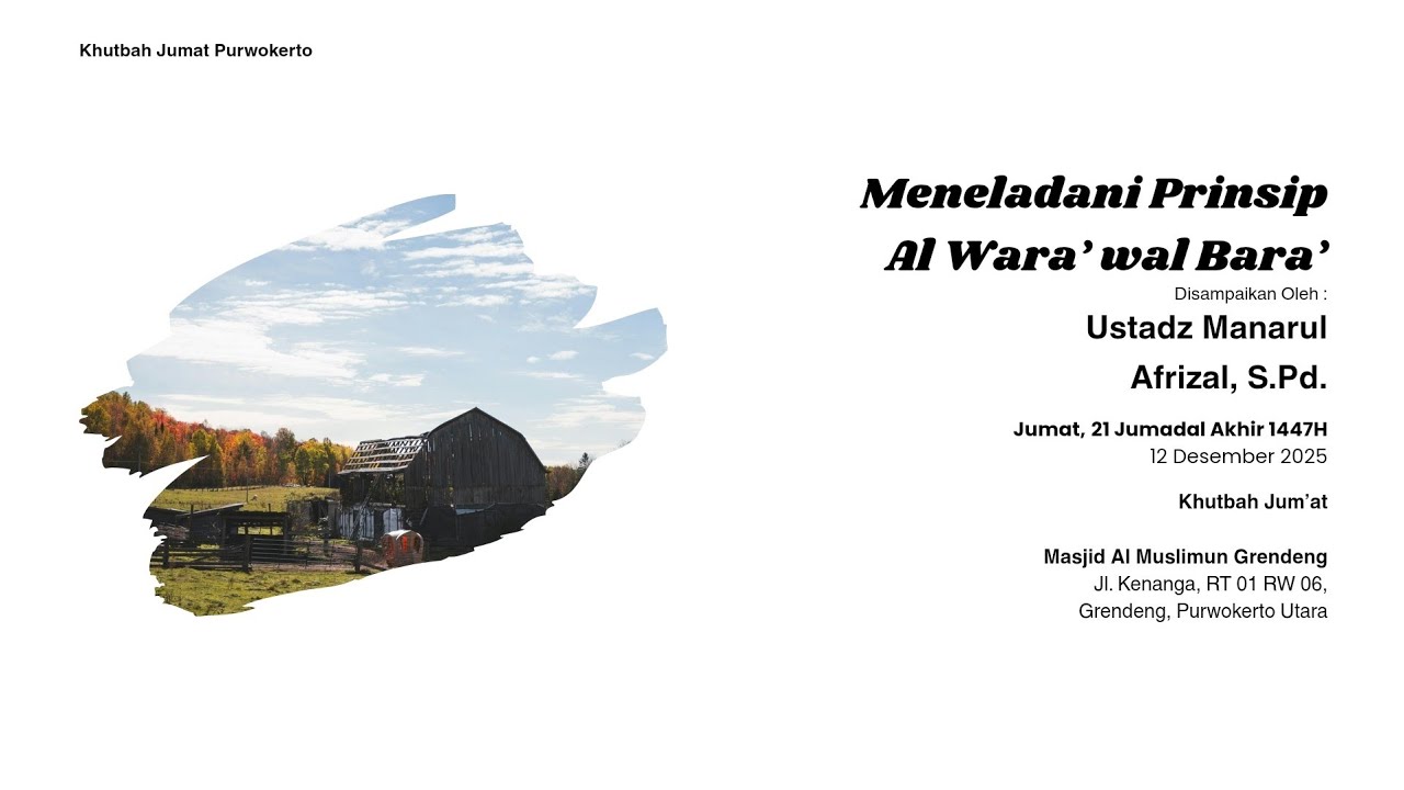 (LIVE) Meneladani Prinsip Al Wara’ wal Bara’ - Ustadz Manarul Afrizal, S. Pd.