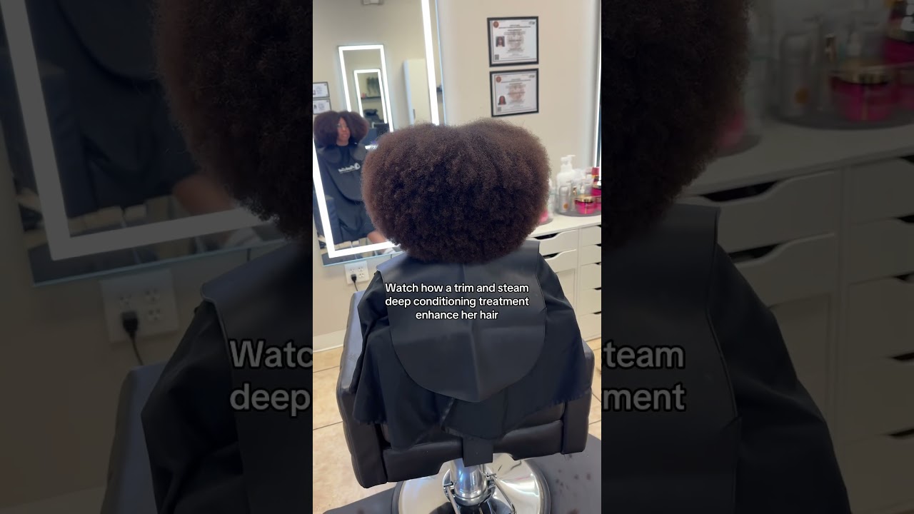 Watch how a trim and steam deep conditioning treatment enhance her hair✨