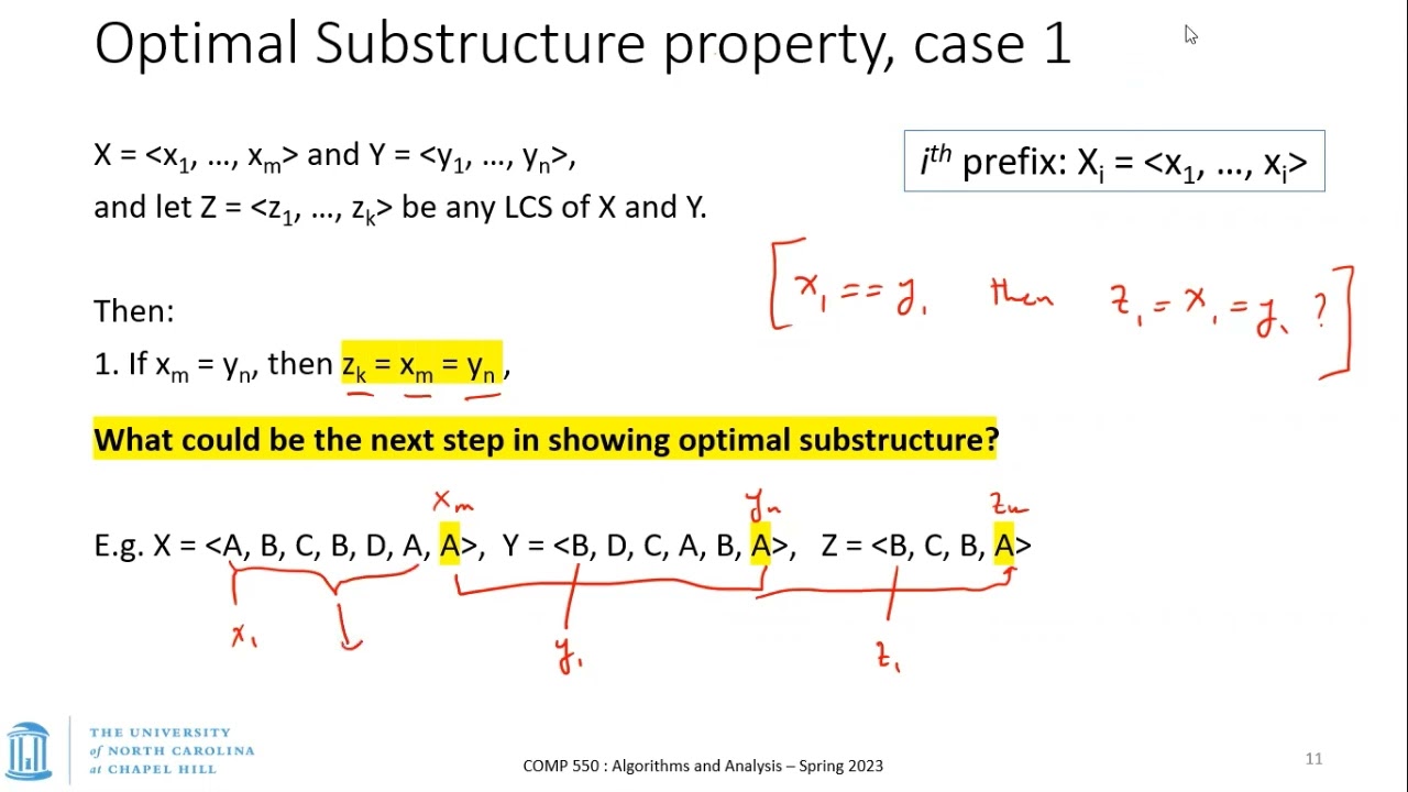 UNC: Algorithms and Analysis - S23 - Lecture 22 - DP: LCS (2) and Matrix-Chain multiplication