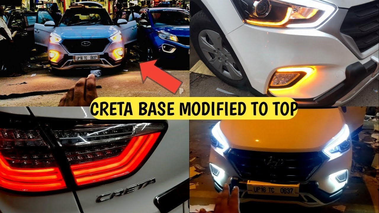 CRETA BASE MODEL MODIFIED TO TOP : BMW LIGHTS | MATRIX PROJECTOR HEADLAMPS | MUSIC SYSTEM | INTERIOR