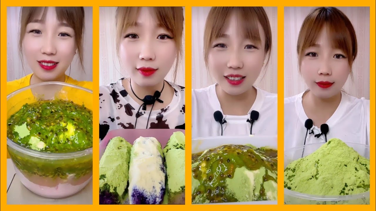 ASMR REFROZEN SHAVED ICE EATING WITH MATCHA | MILK POWDER | PASSION FRUIT