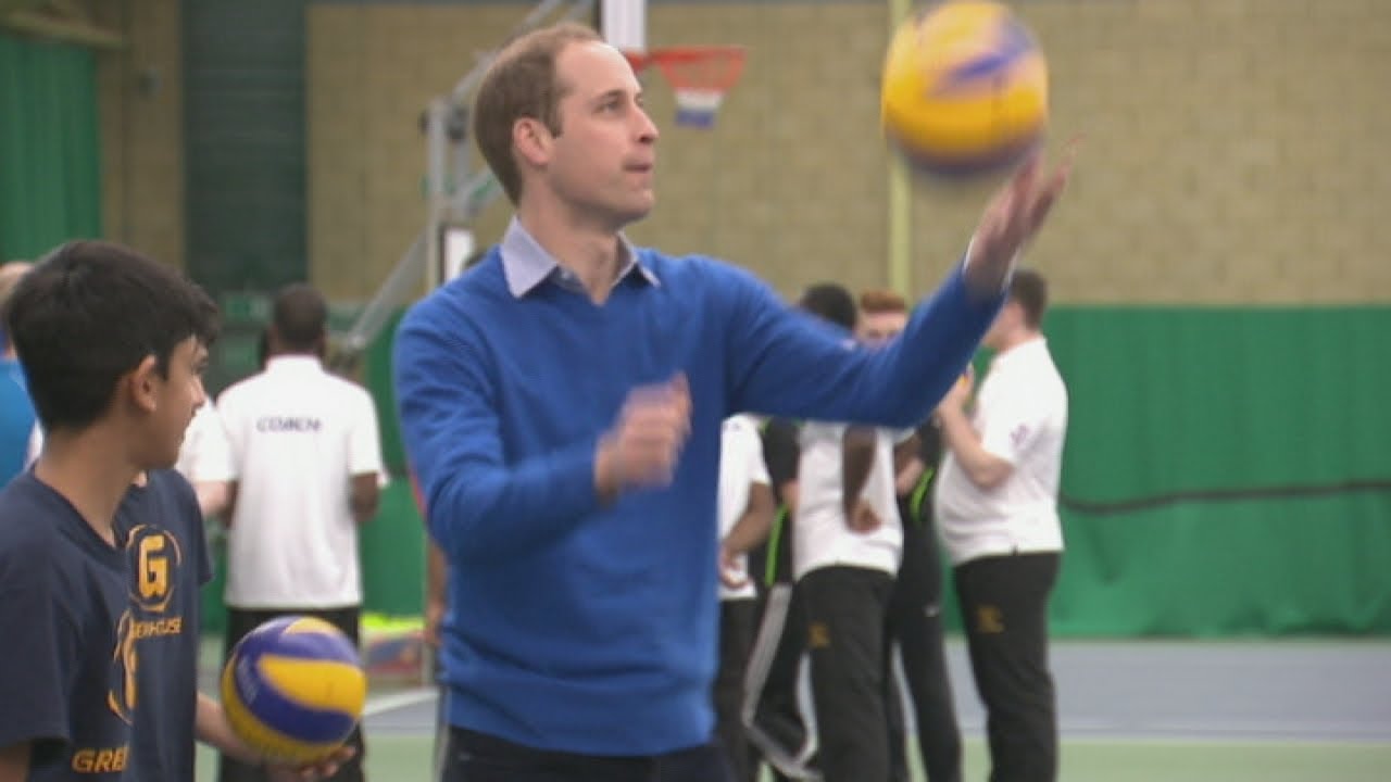 Prince William smashes it on the volleyball court