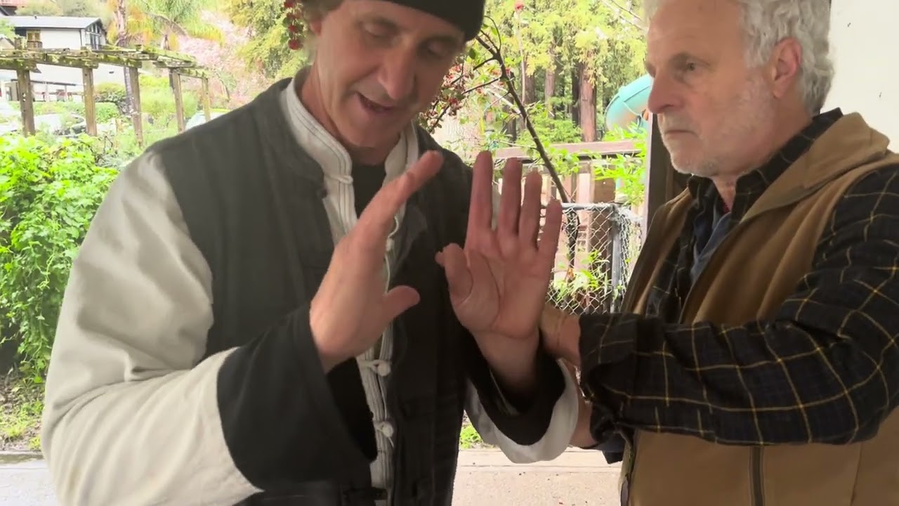 Push hands coupling for toe kick and heel kick in Chen pan ling tai chi