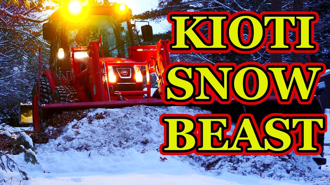 KIOTI RX7320 PLOWING SNOW | 9 Foot Hiniker Scoop Plow & J Bar Manufacturing Box Blade Are Great Duo