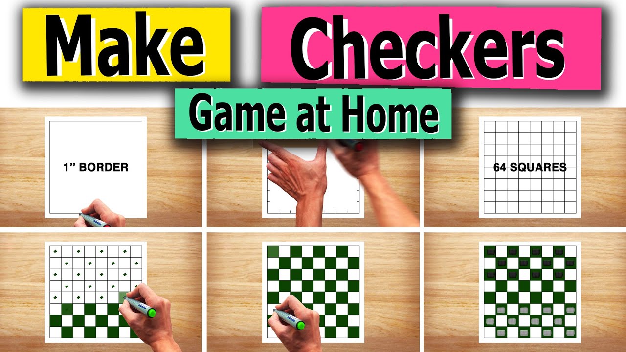 Draw Checkers Game with Checker Pieces : Make Checkers Game at Home : Checkers Board Game