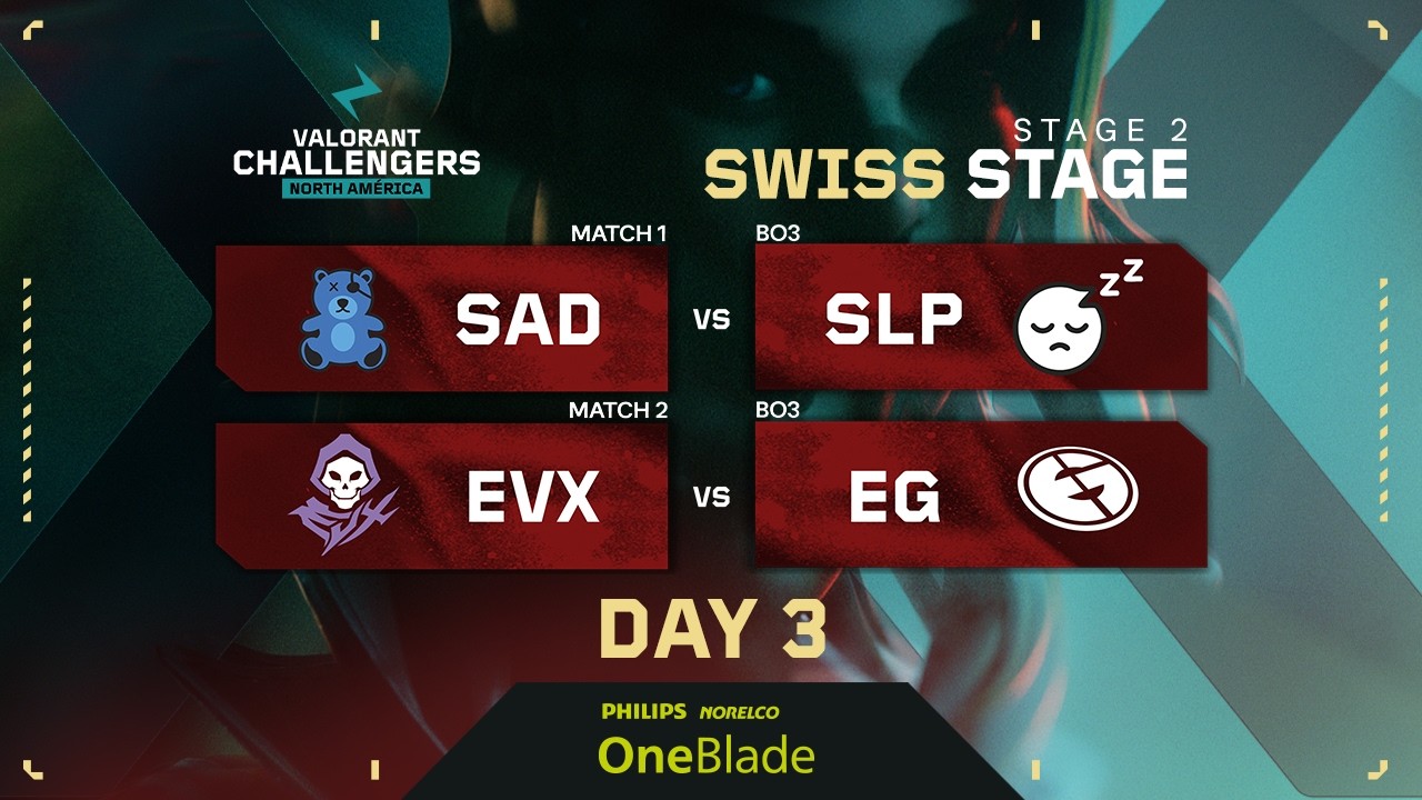 SAD vs SLP | EVX vs EG | VALORANT Challengers NA | Week 1 Day 3 | A | Swiss Stage 2