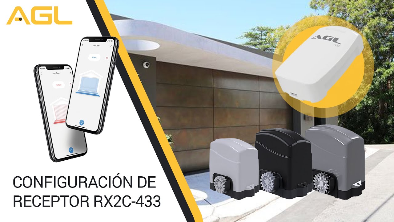 Configuración del receptor RX2C-433, que permite controlar dispositivos (Control RN/TX) AGL