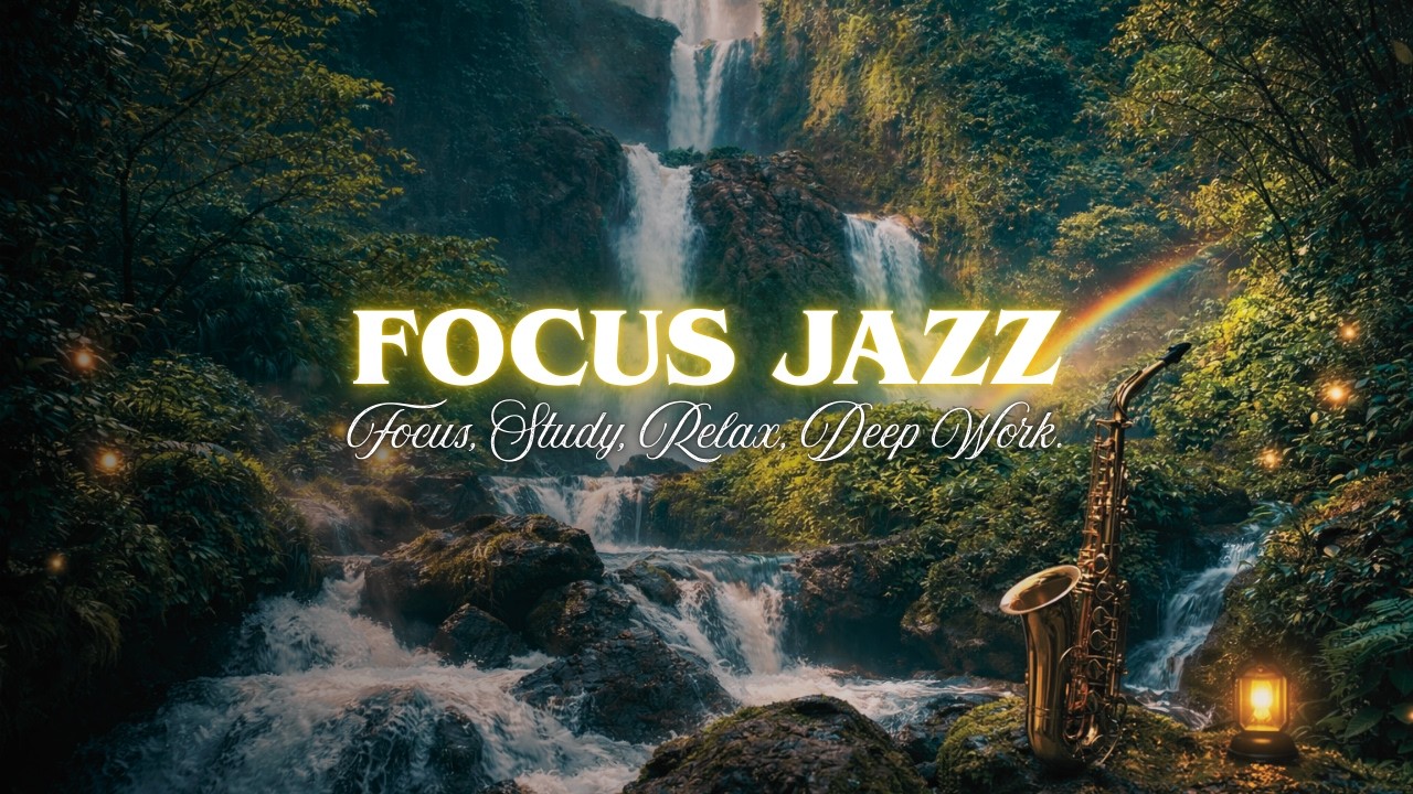 RELAXING LOFI JAZZ STUDY WORK MUSIC 🌿 CALM FOREST WATERFALL SOUNDS