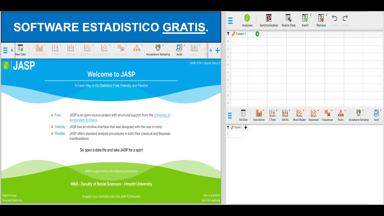 JASP Parte 0: Descarga e introducción de interfaz.