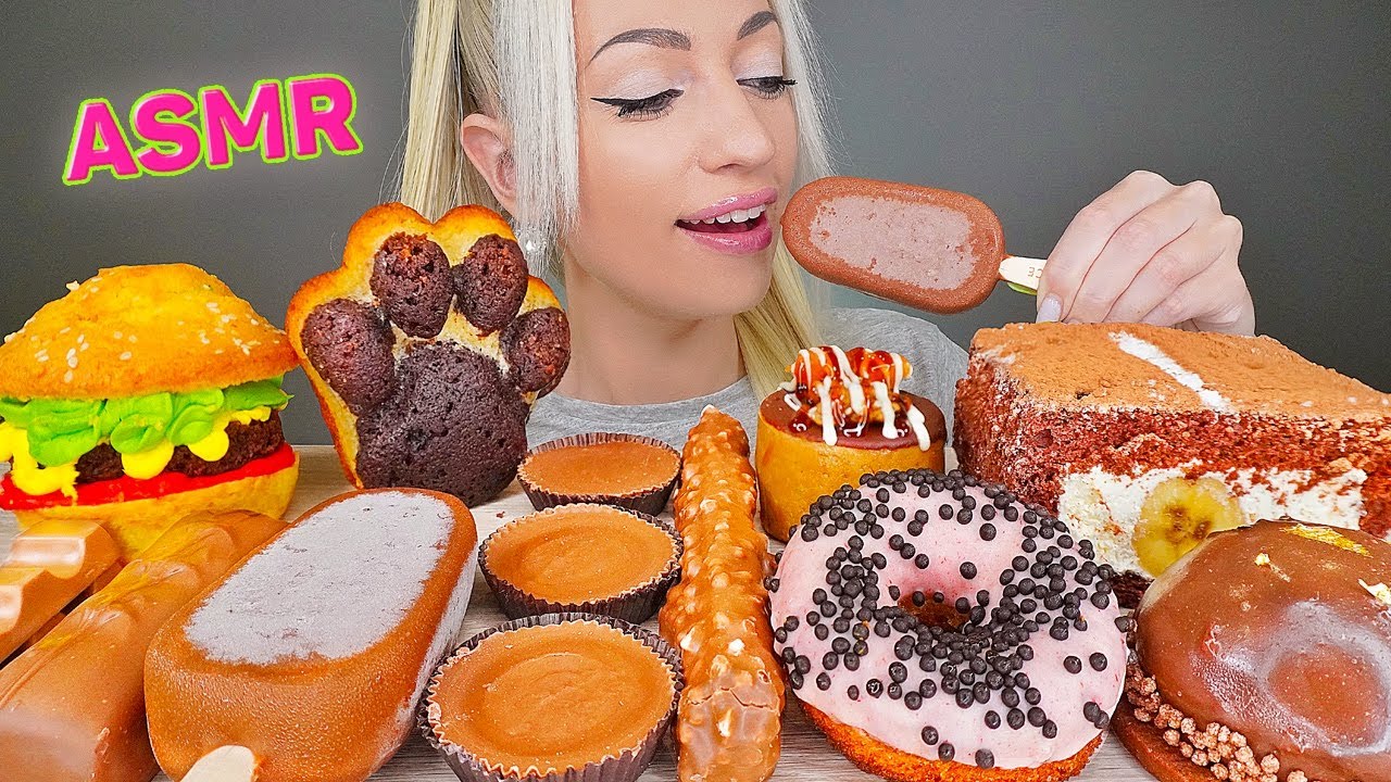 ASMR EATING CHOCOLATE, CANDY BARS, ICE CREAM, CAKE, DONUT 초콜릿 디저트 먹방, 아이스크림 (DESSERT) MUKBANG 먹방