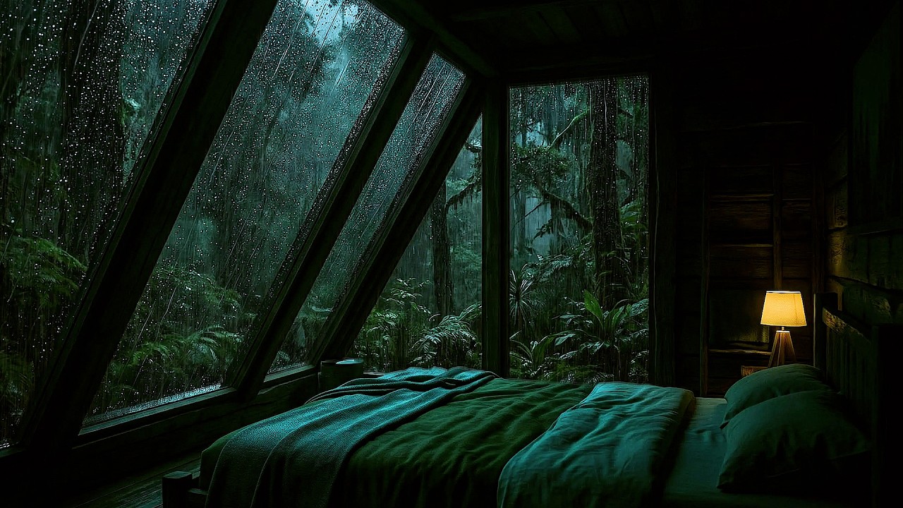 Rainy Forest Night in Cozy Cabin 🌧️ Rain ASMR for Deep Sleep | Rain Bedroom Ambience (No Ads)
