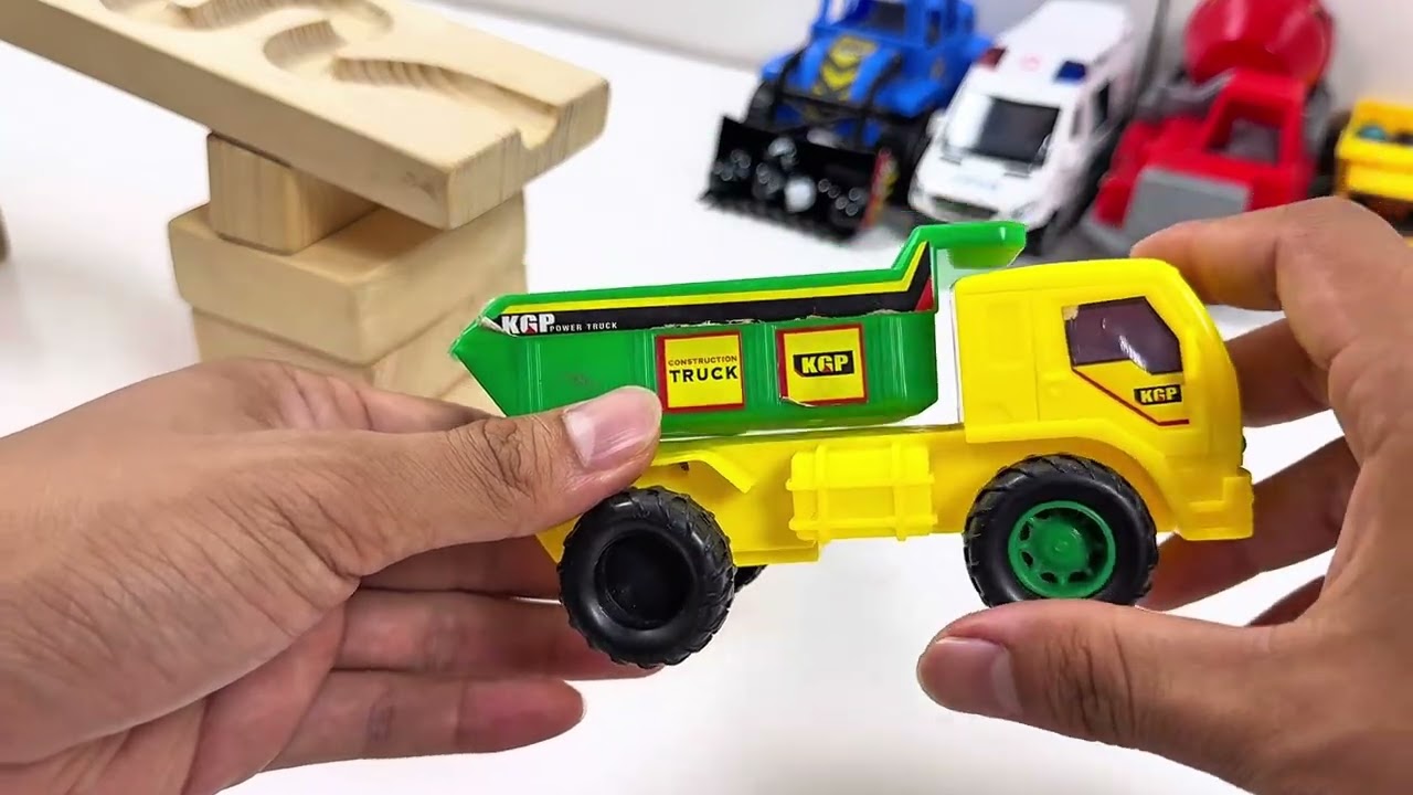 Wooden Marble Run Race 🟢 HABA Slope with Trucks, Excavator & Ambulance