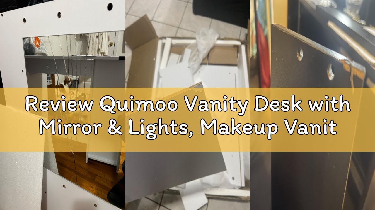 Review Quimoo Vanity Desk with Mirror & Lights, Makeup Vanity with 5 Drawers & Storage Shelves, Whit