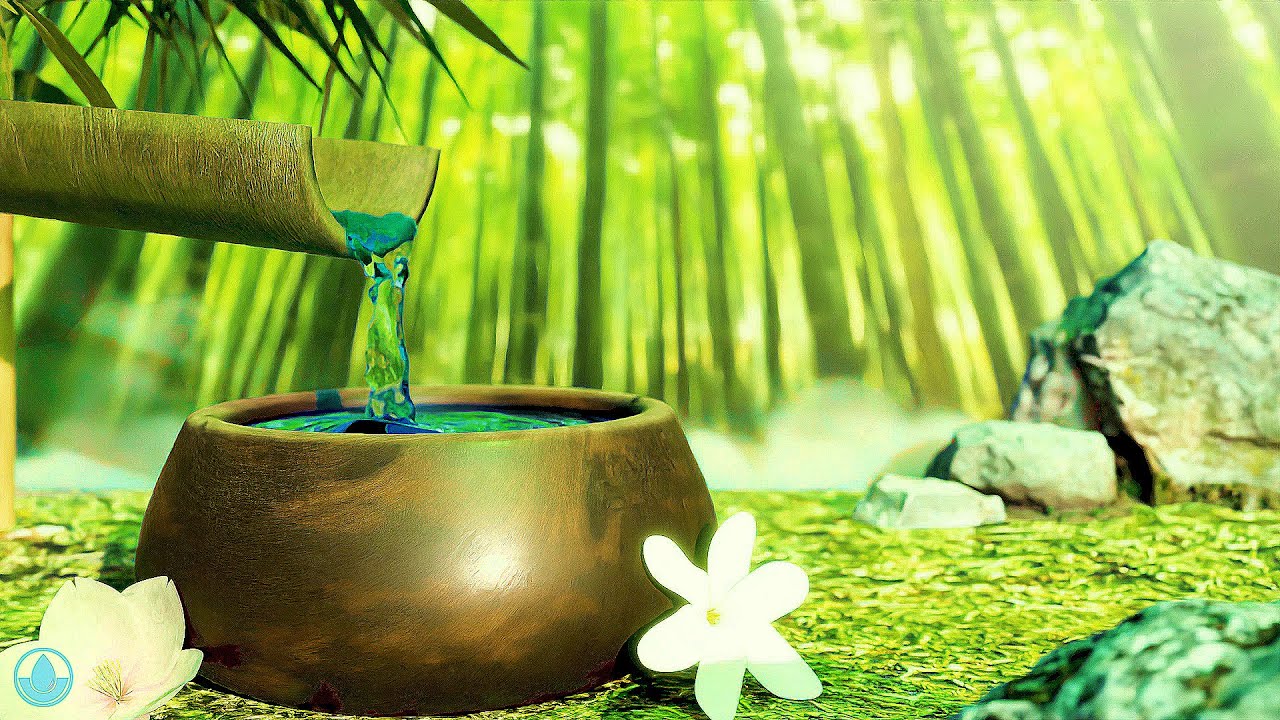 12 Hours Serene Bamboo Fountain Sounds and Relaxing Music for Stress Relief