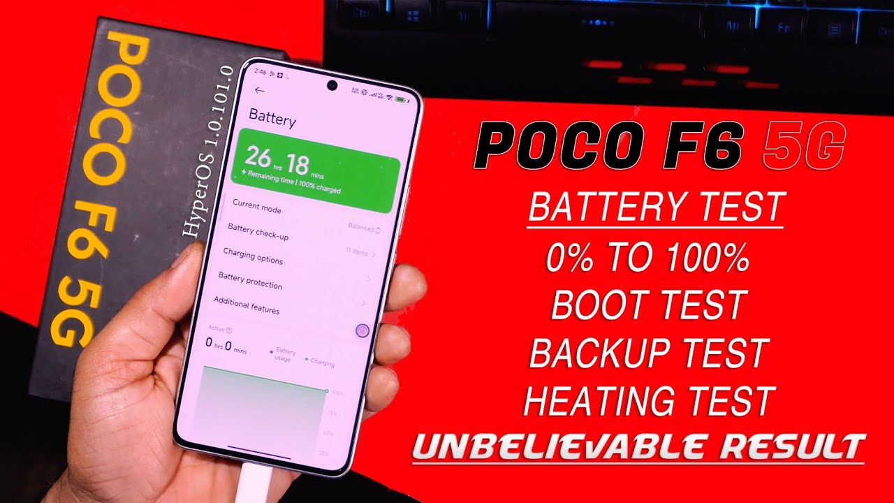 POCO F6 5G Full Battery Test | Battery Backup, Heating, 0 to 100% Charging & Drain | HyperOS 2.0.101