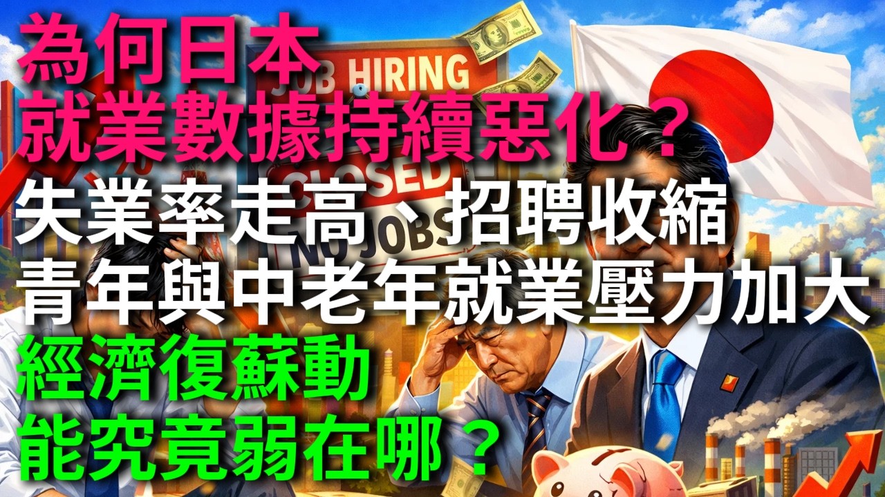 為何日本就業數據持續惡化？失業率走高、招聘收縮，青年與中老年就業壓力加大，經濟復蘇動能究竟弱在哪？#日本就業危機 #日本失業率 #日本經濟復蘇乏力 #日本少子老齡化 #日本青年就業困境 #日本產業轉型