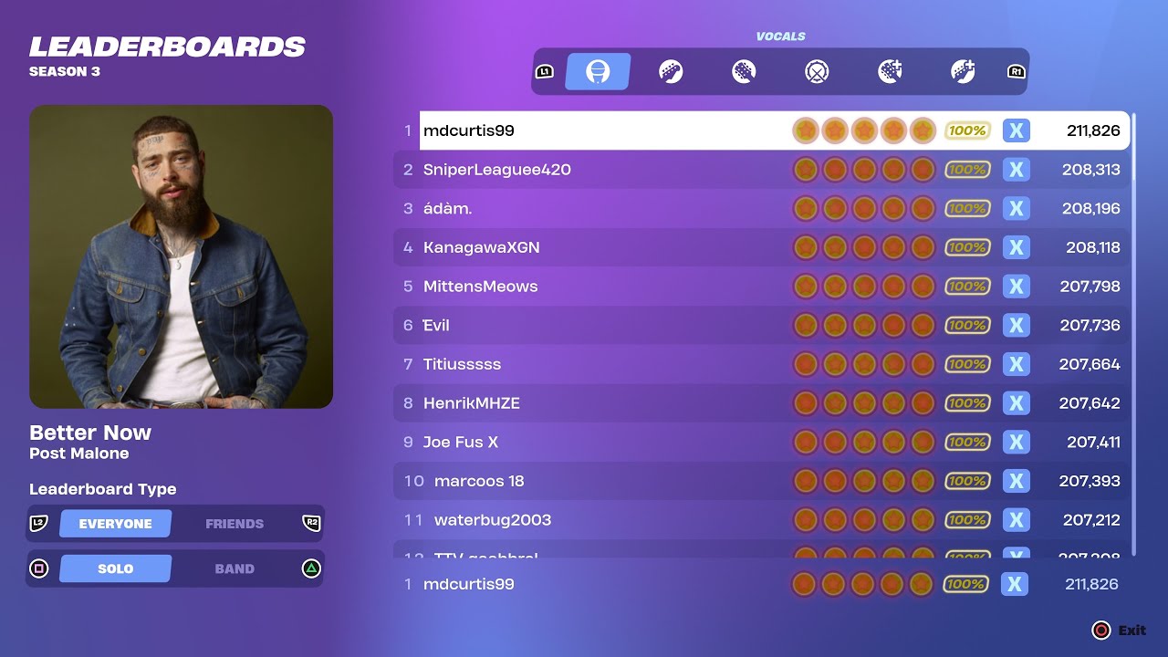 [Fortnite Festival S3] Better Now Expert Vocals 100% FC World Record