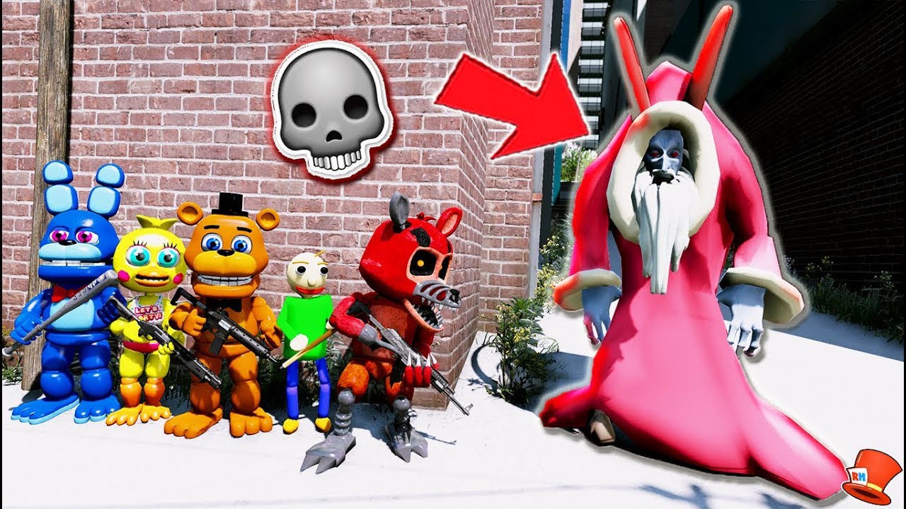 Can FNAF World Animatronics & Baby Baldi Hide from Evil Giant Krampus Monster? (GTA 5 Mods FNAF)