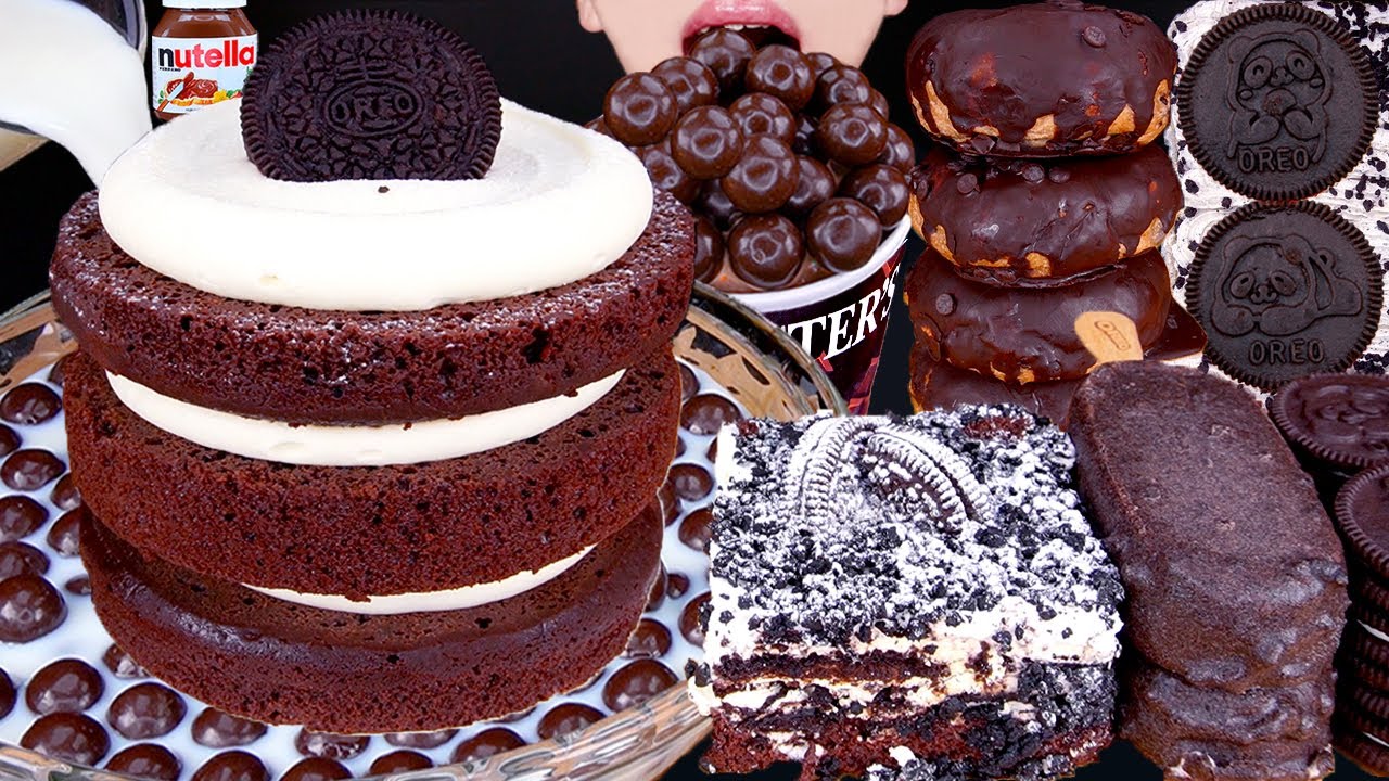 ASMR OREO CAKE MALTESERS CHOCOLATE ICE CREAM NUTELLA DESSERT MUKBANG 오레오 먹방 オレオ 咀嚼音 EATING SOUNDS