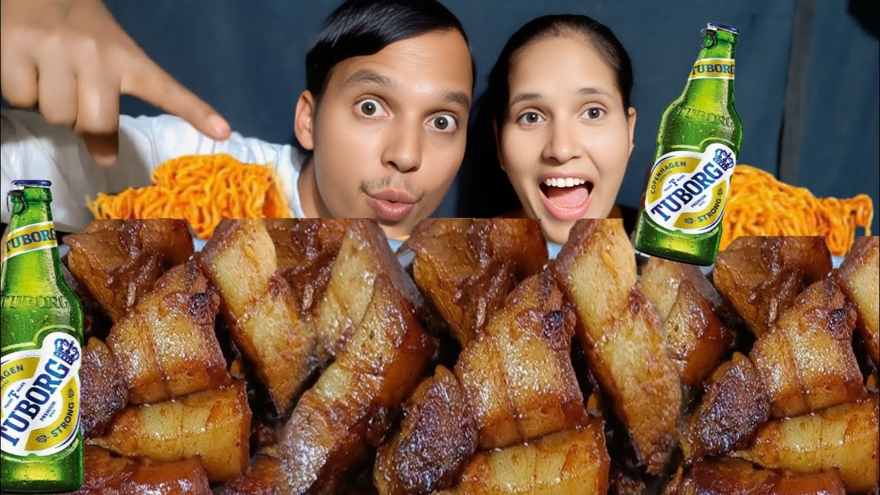 Fatty Pork Belly Gravy | And Spicy Noodles With Beer | Asmr Mukbang Video | Eating Show |