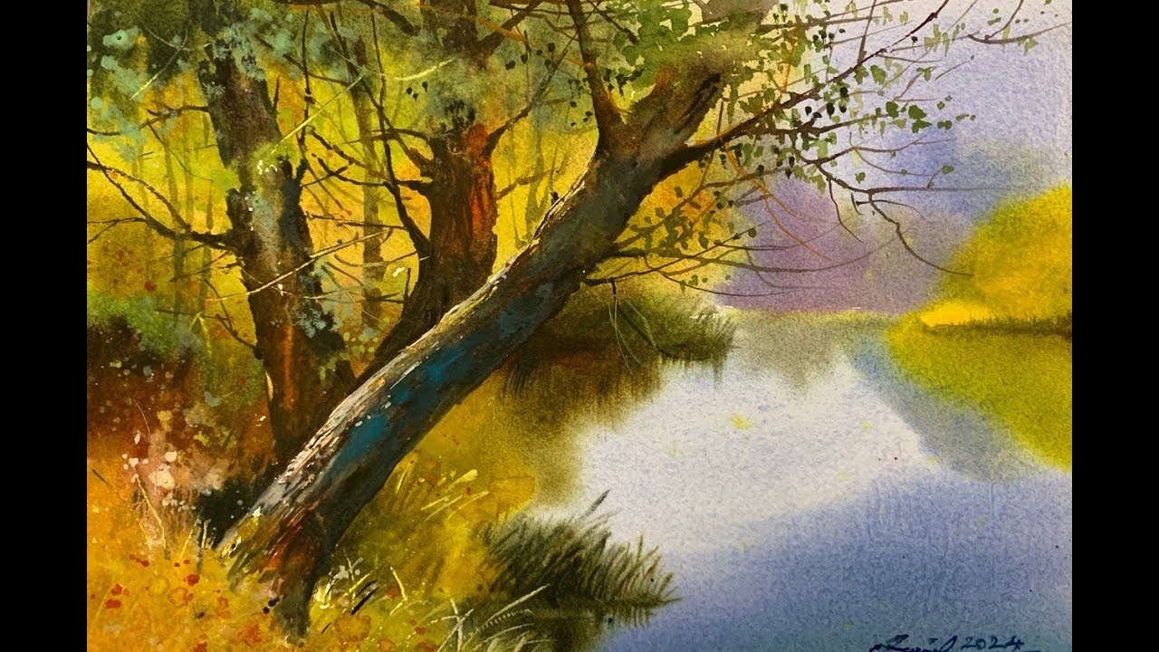 How to paint an Autumn River Scene in Watercolor