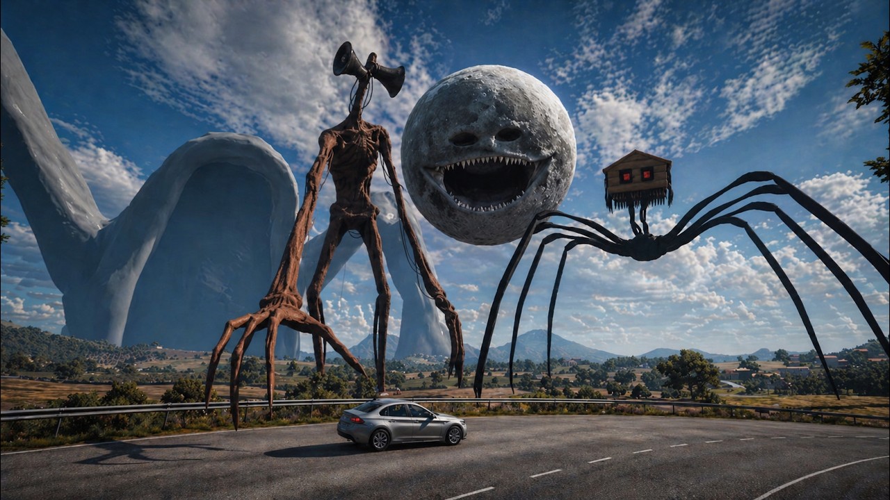 SIREN HEAD, HOUSE HEAD, MOON WAKE UP & SEA EATER ATTACKED MY CAR! 😱
