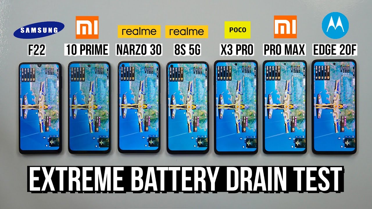 Realme 8S 5G, PocoX3 Pro, Moto Edge 20F, Redmi 10 Prime, Samsung F22, Narzo 30 Extreme Battery Test🔥