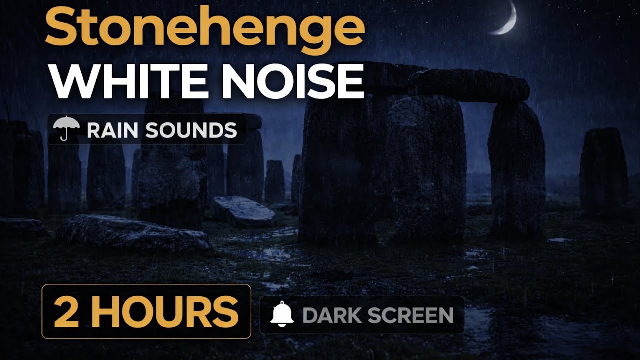 Peaceful Rain at Stonehenge 🌧️ Dark Screen Ambience for Deep Relaxation | 2 Hours