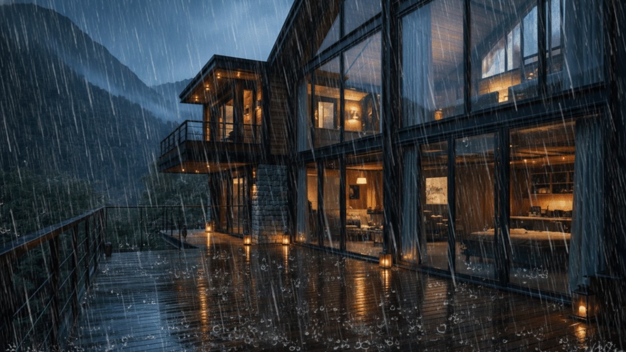 Rain Sounds for Deep Sleep | Cozy Modern Mountain House at Night (ASMR)