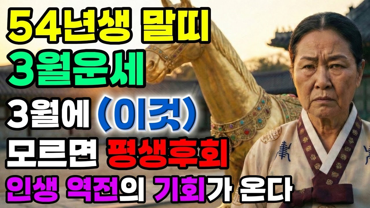 70대 필수 시청! 1954년생 말띠, 3월에 인생 역전의 기회가 옵니다.놓치면 평생 후회합니다! 재물문 여는 비법