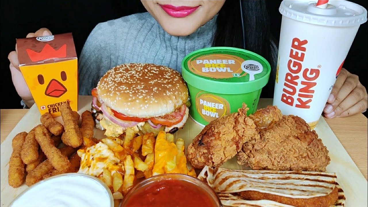 ASMR:*BURGER KING*BURGER WHOPPER+CHEESY FRIES+PANEER RICEBOWL+VEG WRAP+CHICKEN FRIES+FRIED CHICKEN