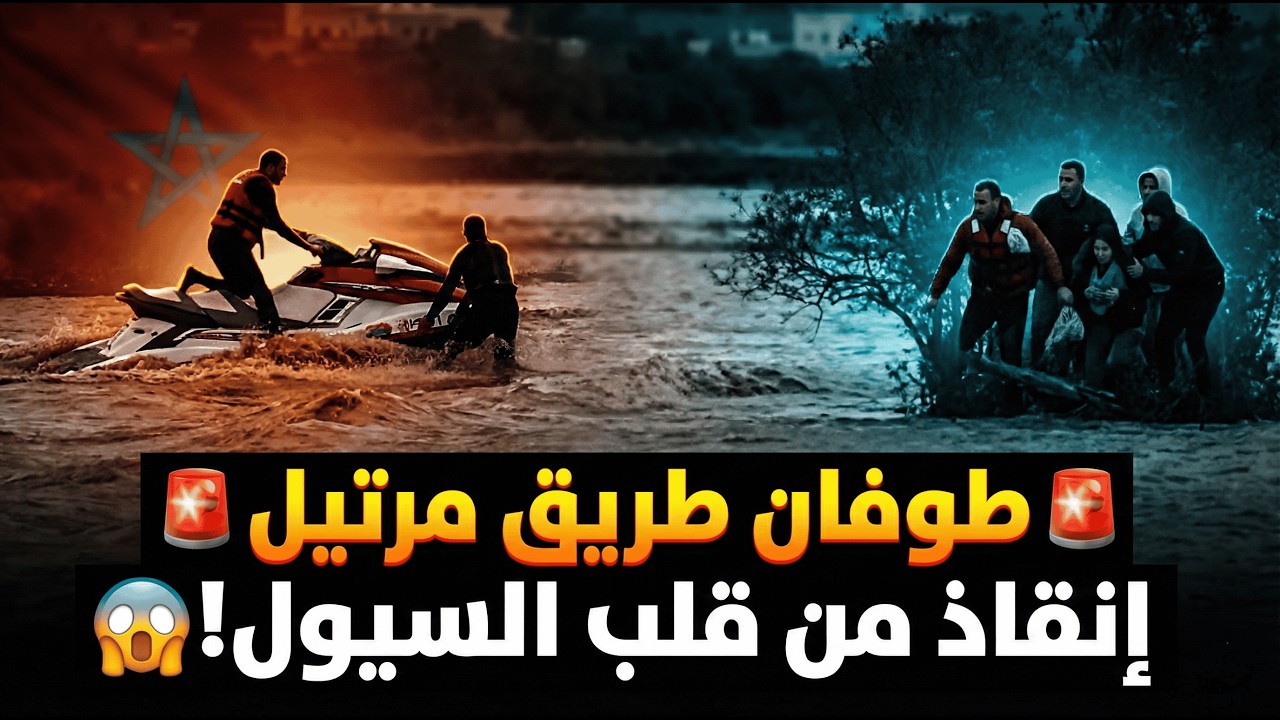 🚨 مباشر من تطوان: لحظة إنقاذ درامية لشبان حاصرتهم السيول...فيضانات المغرب 😪
