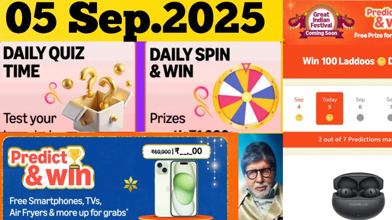 Amazon Great India Festival Season Quiz Amazon Predict & Win Bumper prize Quiz  Laddoo Win DailyQuiz