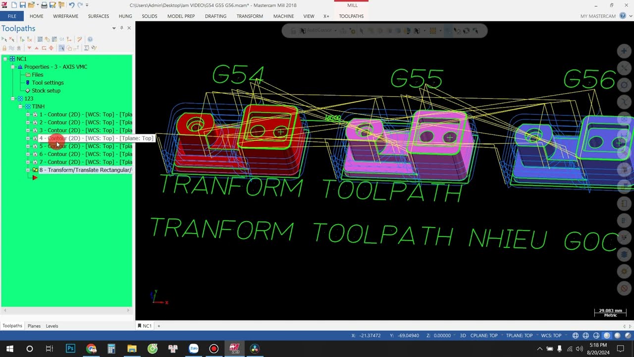 Transform Toolpaths ra Nhiều Gốc G54 G55 G56...
