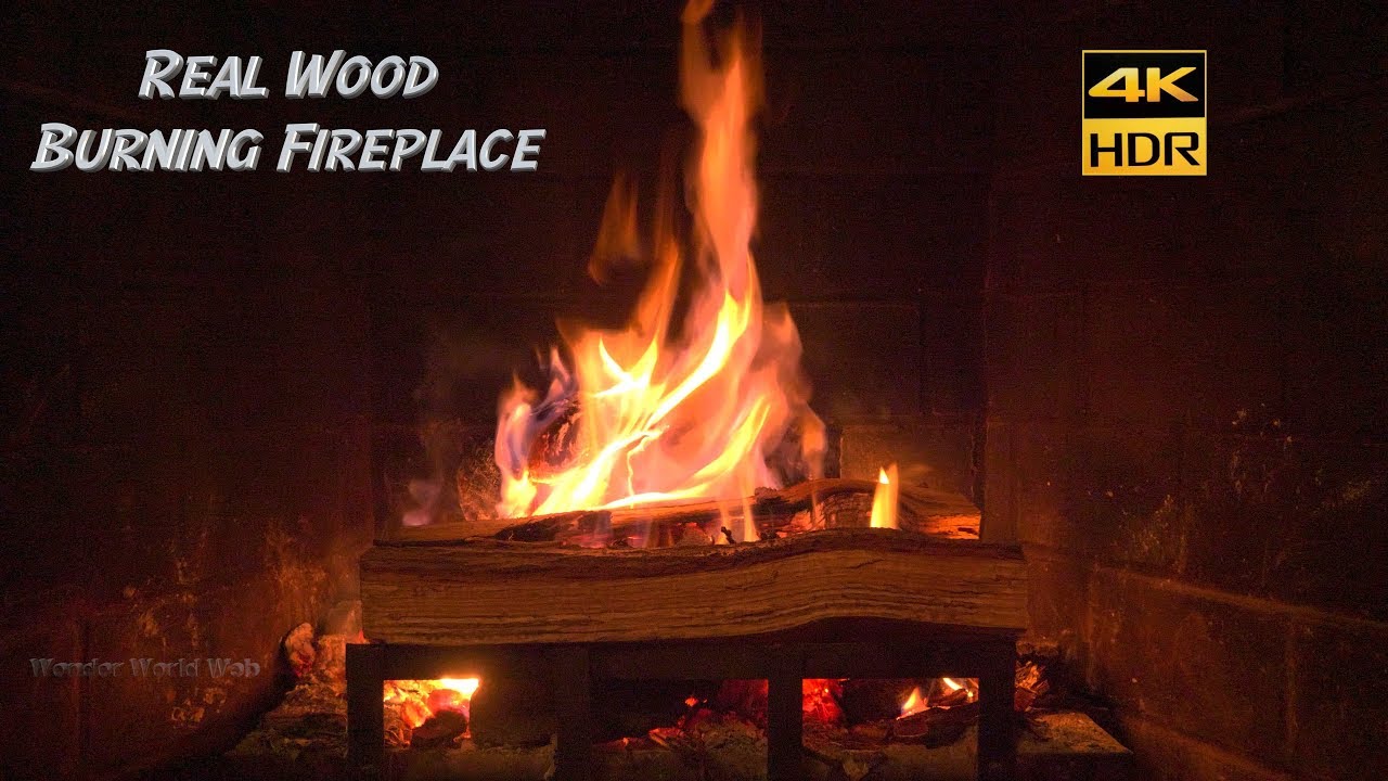 Real Wood Burning Fireplace 4K HDR Crackling Wood Burning Sounds