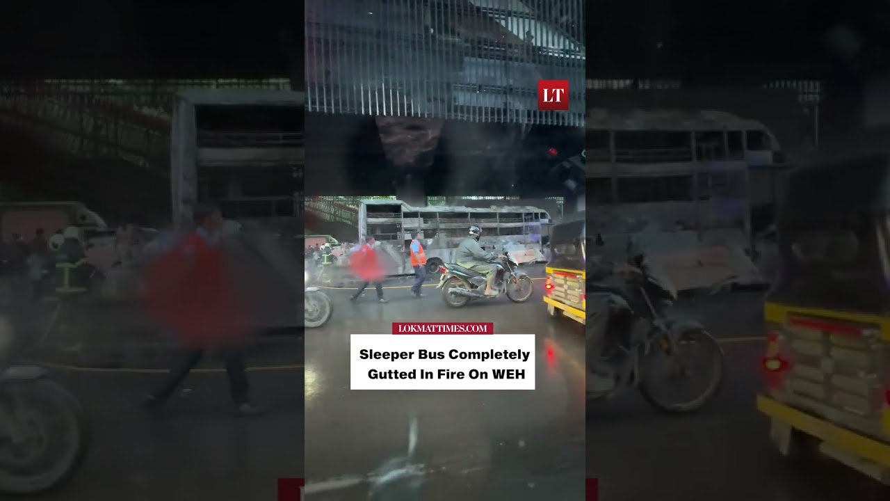 A sleeper bus went up in flames and was completely destroyed on the Western Express Highway