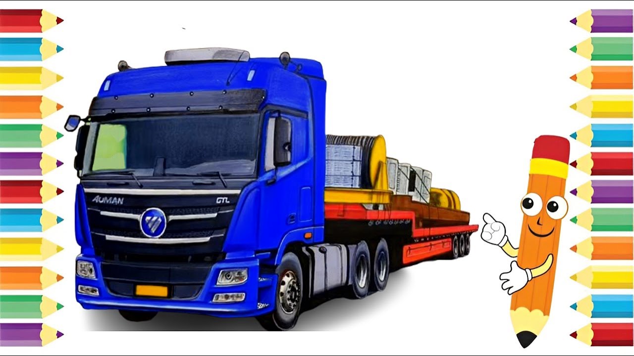 Heavy Haul Semi Truck Drawing |  Flatbed Truck Illustration Tutorial
