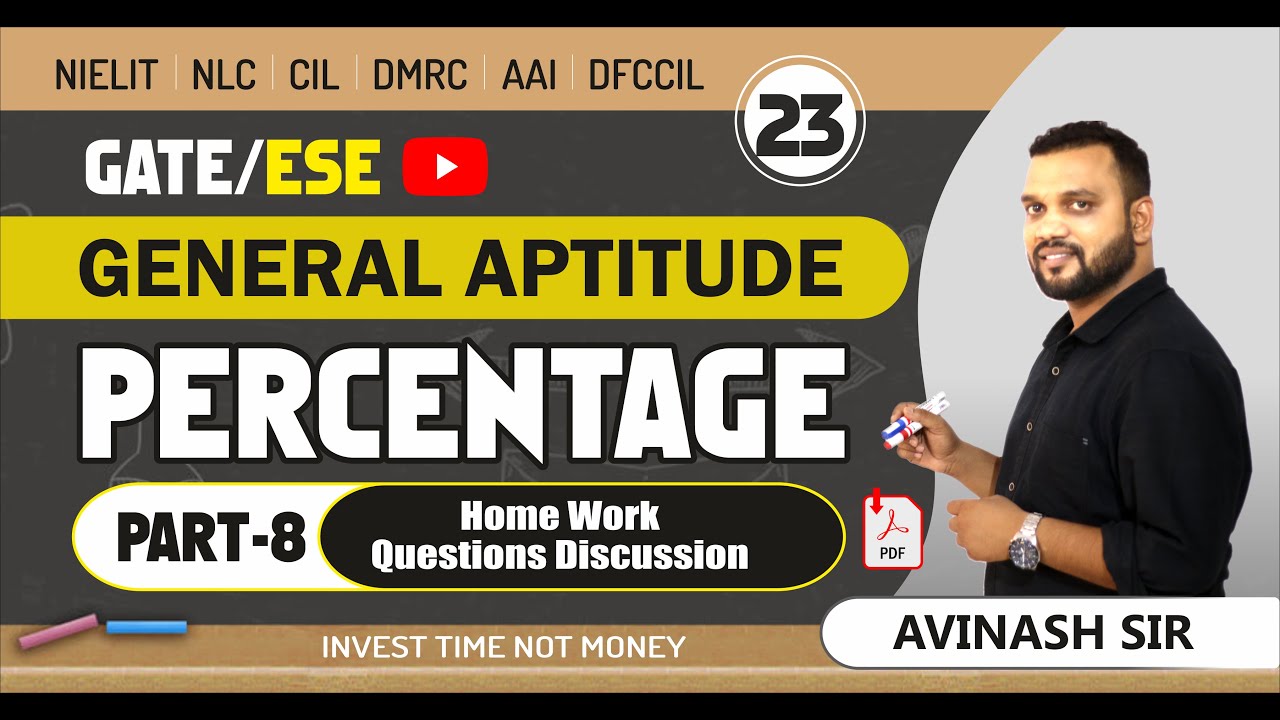 Percentage (Part-8) | Home Work Questions Discussion | General Aptitude by Avinash Sir
