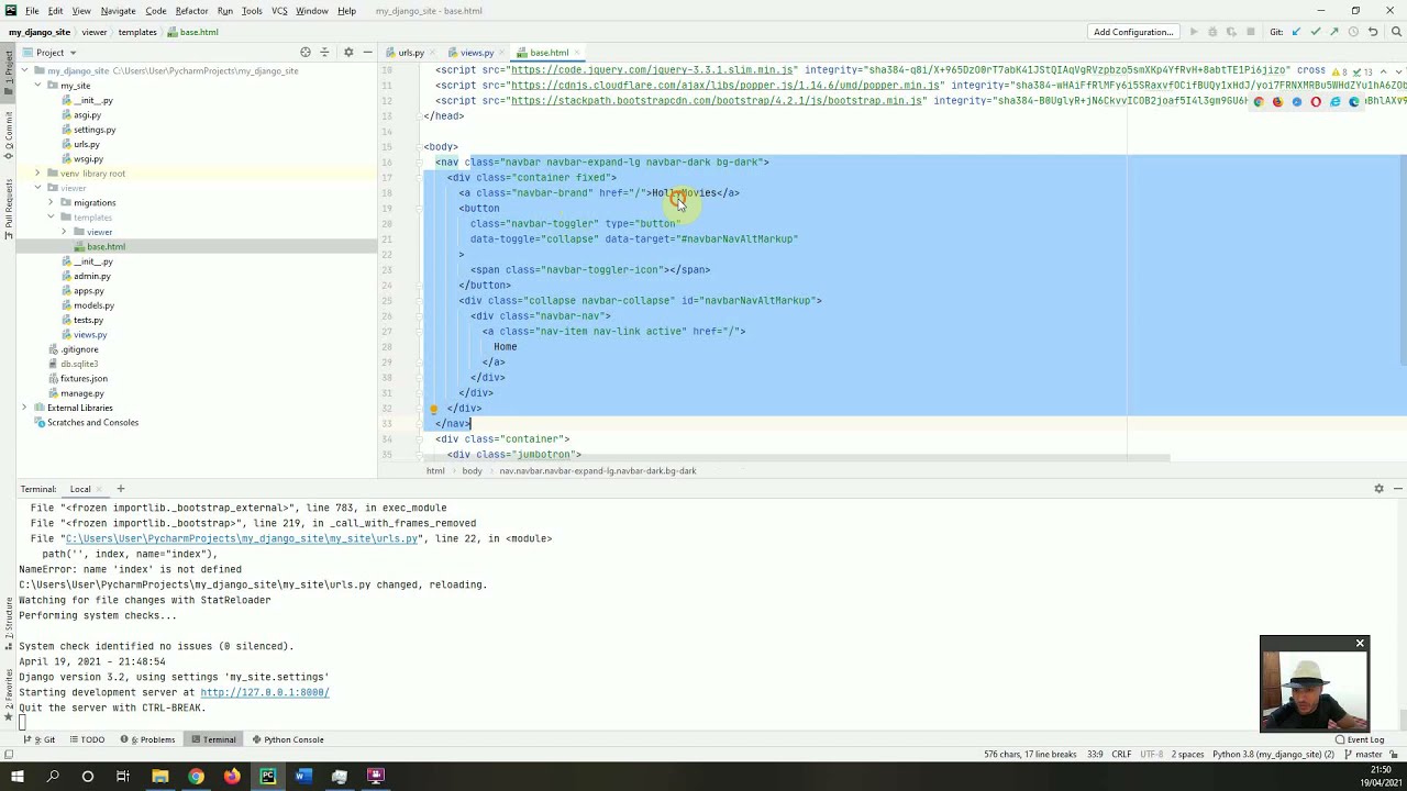 Python Django Tutorial: 8 - base.html