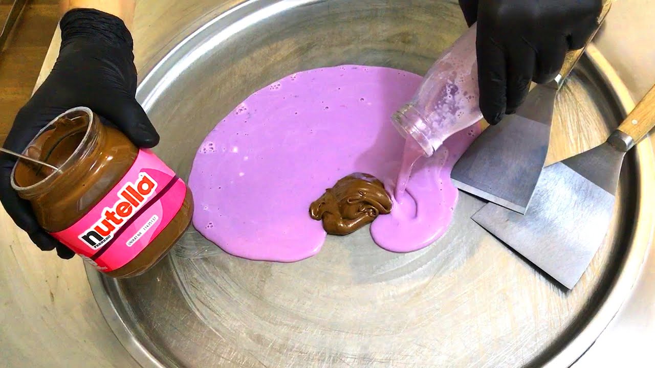 Pink Nutella Ice Cream Rolls | how to make Nutella Ice Cream with Strawberry and Chocolate recipe