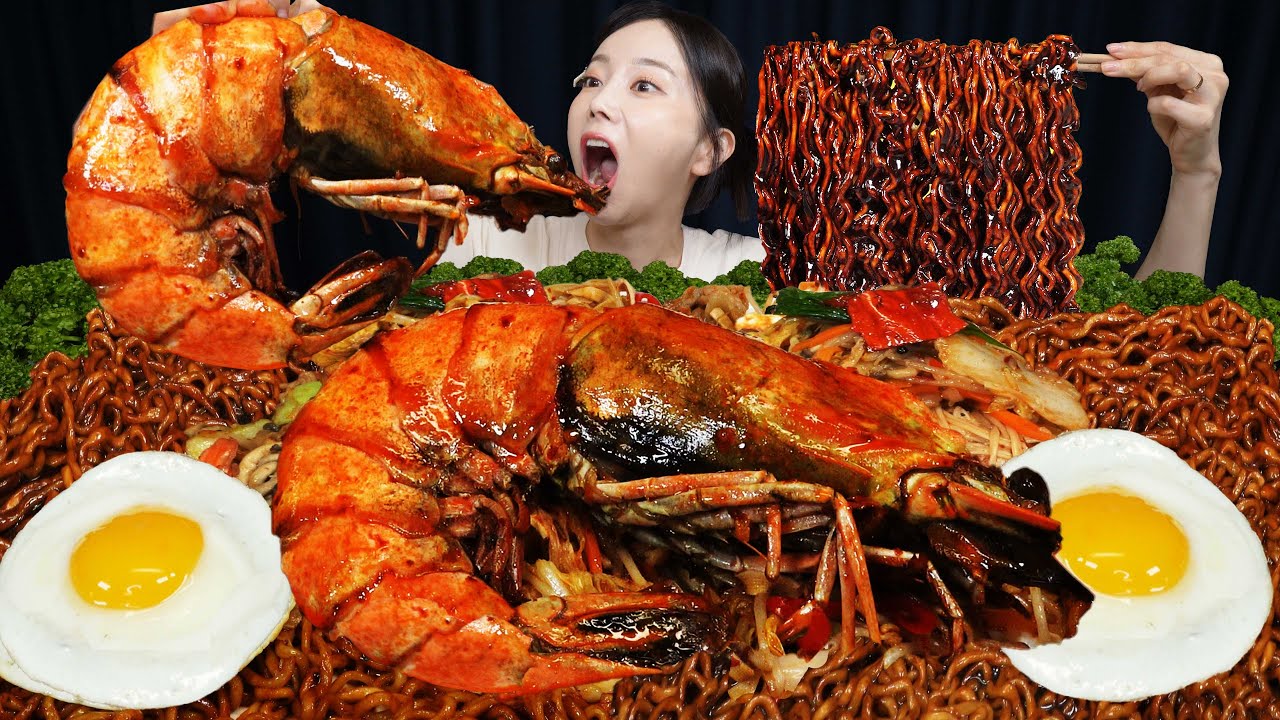 [Mukbang ASMR] Giant King Tiger Shirmp Mala Xiang Guo & Korea Mala Jjapaghetti Ramen Recipe Ssoyoung