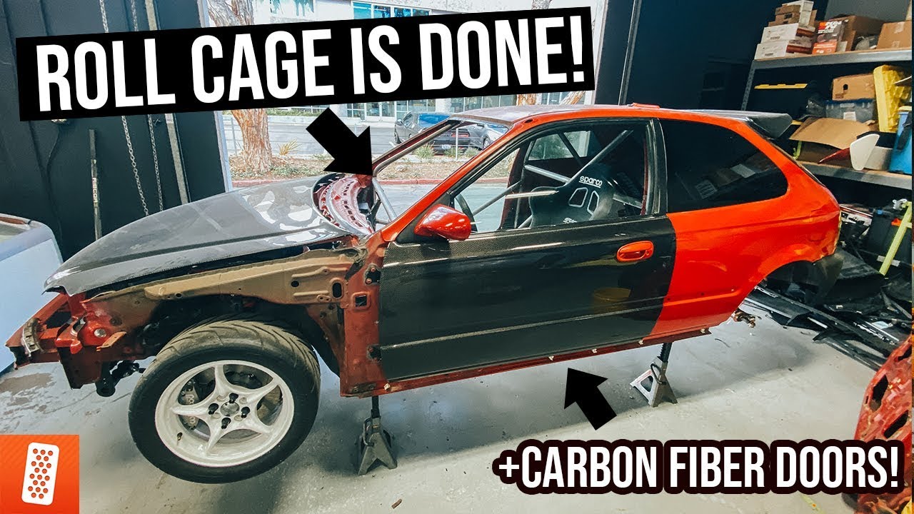 (Rear Wheel Drive) K20 Honda Civic Hatchback is BACK with a Roll Cage & Carbon Fiber Doors!