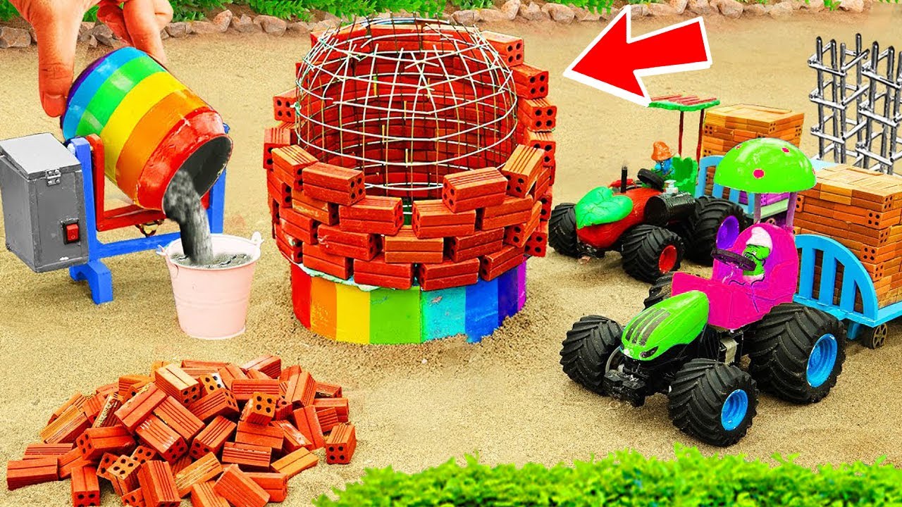 Diy tractor science experiment - rainbow bricks construction
